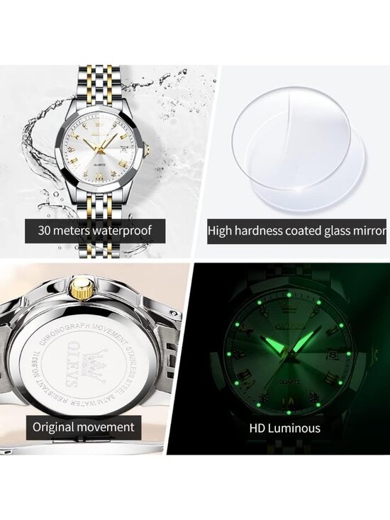 Womens White Dial Diamond Silver Stainless Steel Waterproof Elegant Luxury Watch main image 6